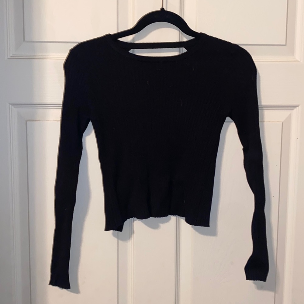 Zara Black Slim Ribbed Crew Sweater